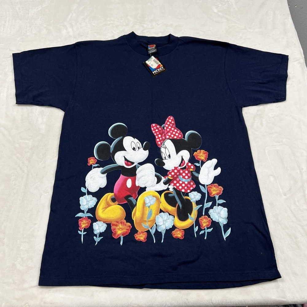 Mickey Unlimited T-Shirt Womens XL Navy Mickey Minnie Mouse Floral Vintage NWT